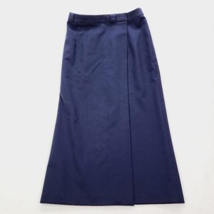 Vintage Robin Kingsley Pure Wool Skirt Women's Size 12 Blue Lined Front Slit